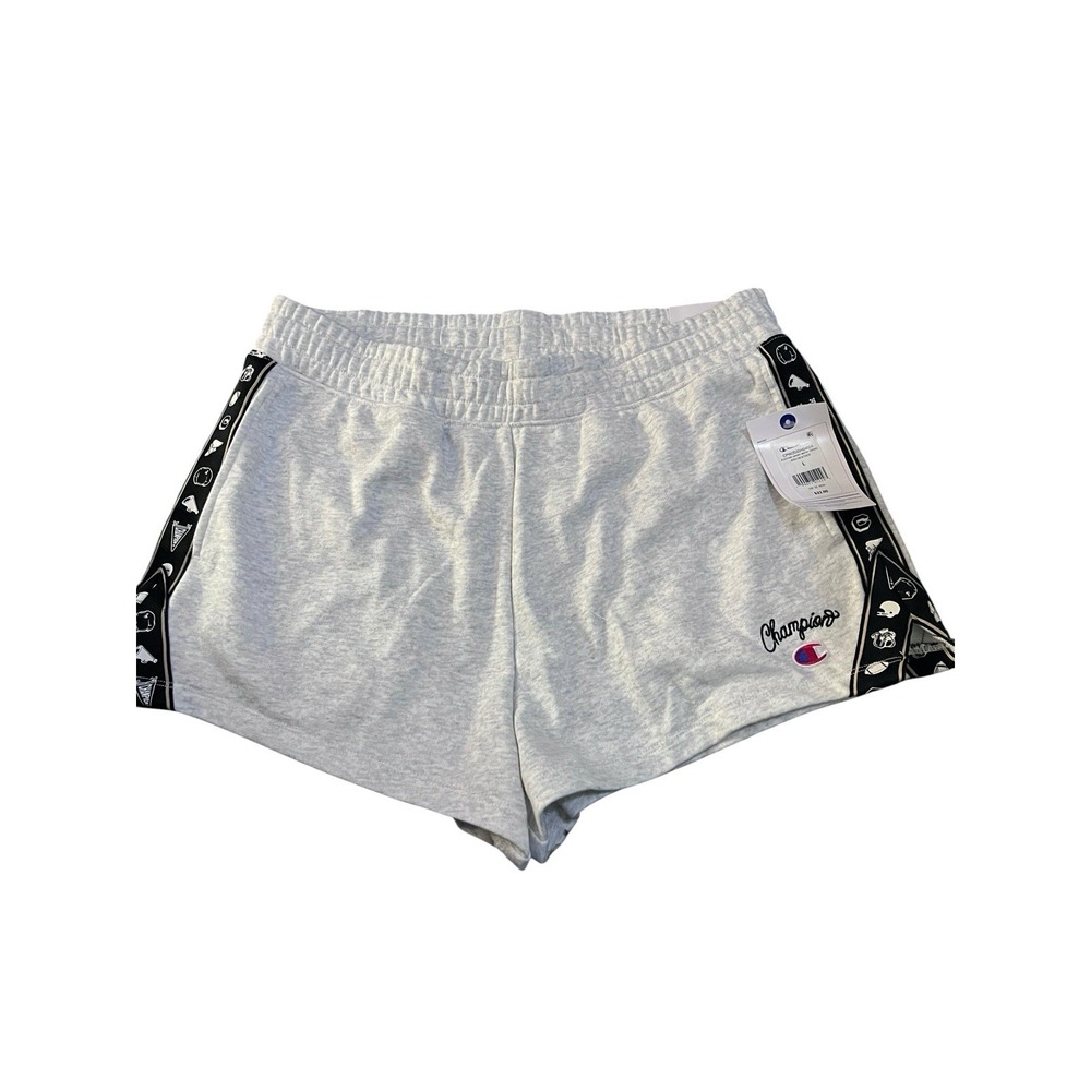 Champion Women's Heritage Logo Tape Shorts Gray Athletic Size Large NWT